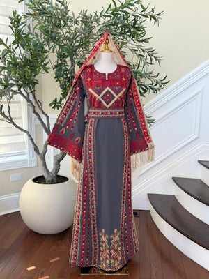 Grey Embroidery Tatreez Heritage Thobe