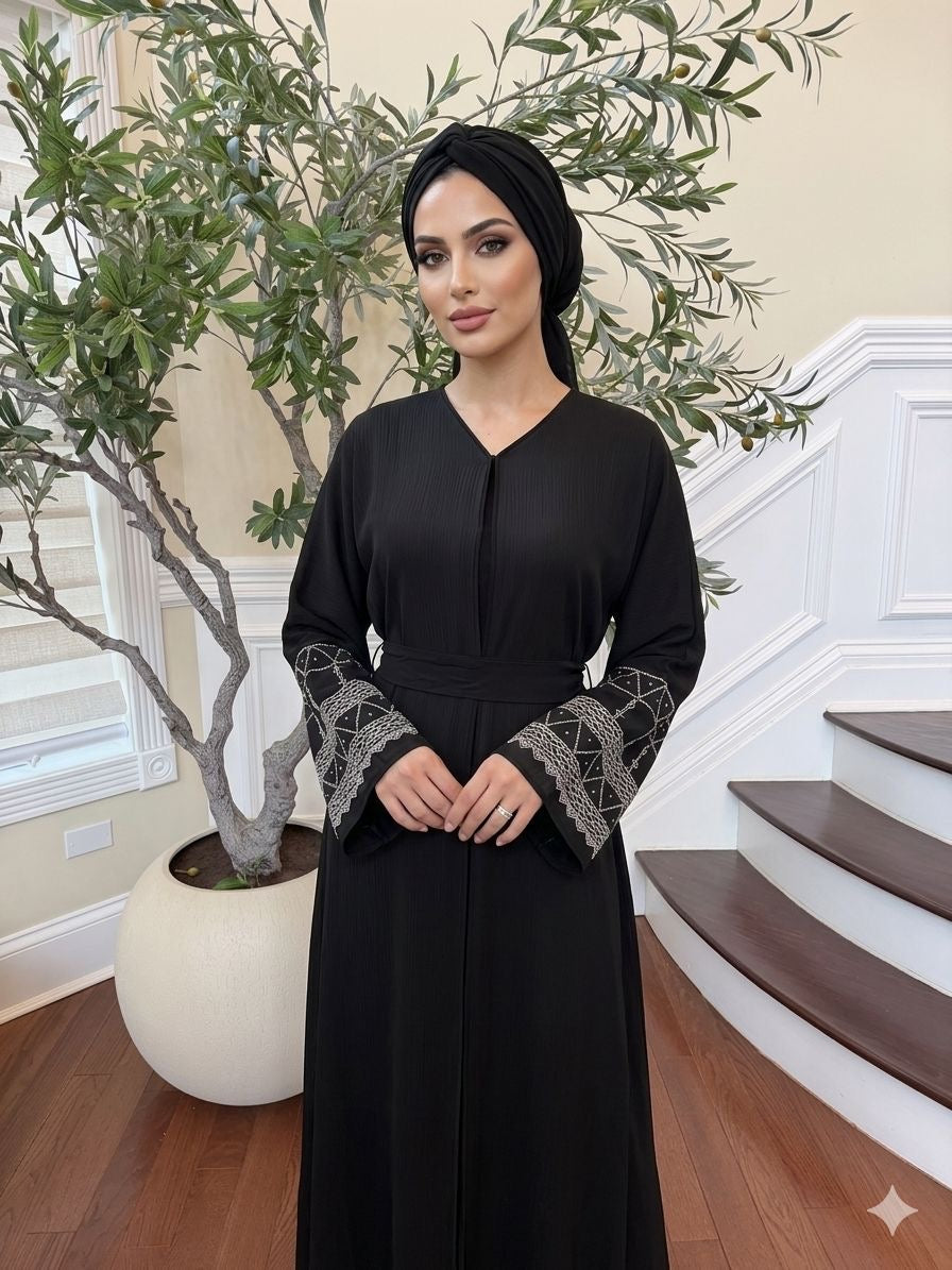 Black Silver Sleeve Essence Abaya