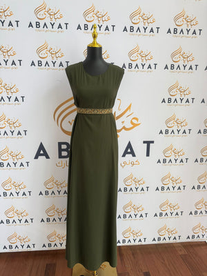 Elegant Tatreez Golden Green Dress