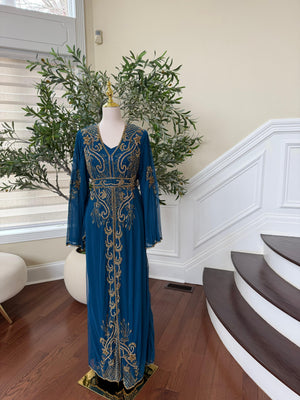 Turquoise Devine Golden Cardigan Abaya