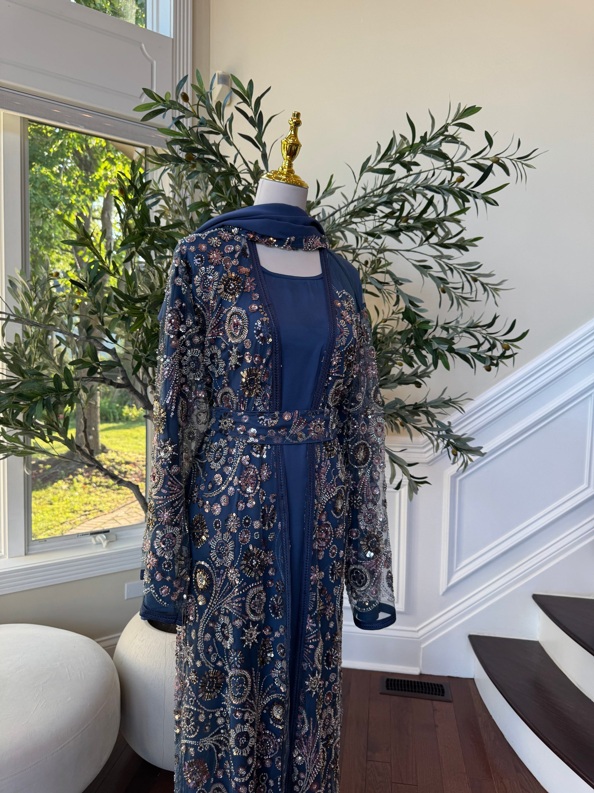 Ocean Breeze Sequin Floral Abaya