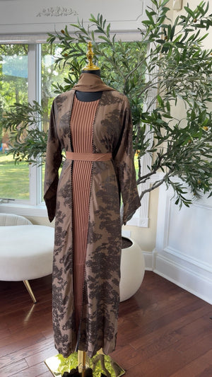 Floral Nude Brown Cardigan Abaya