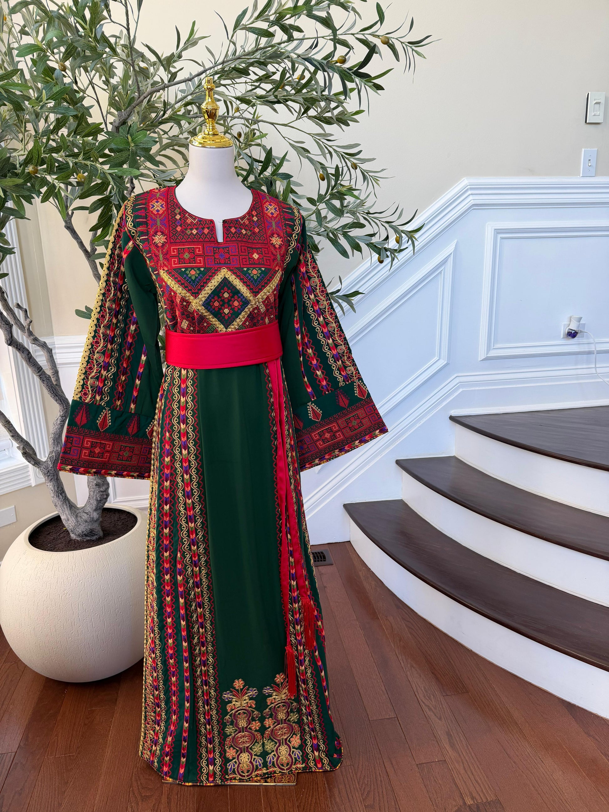 Green Embroidery Tatreez Red Thobe