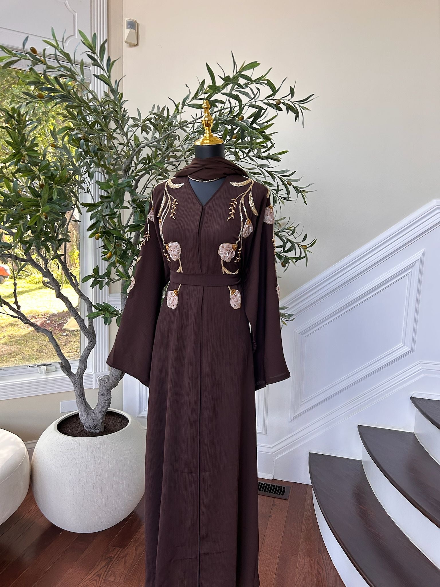 Brown Floral Essence Abaya