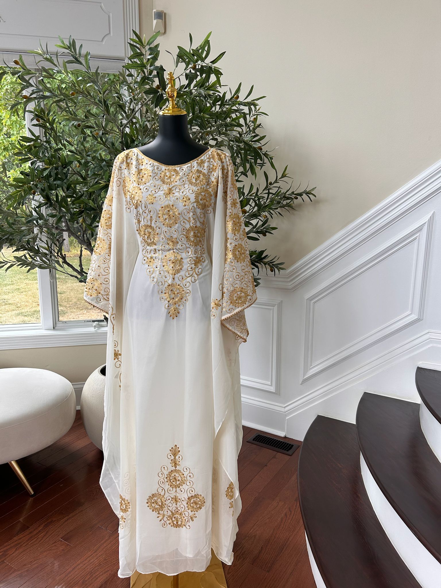 Golden White Royal Elegance Kuftan Dress