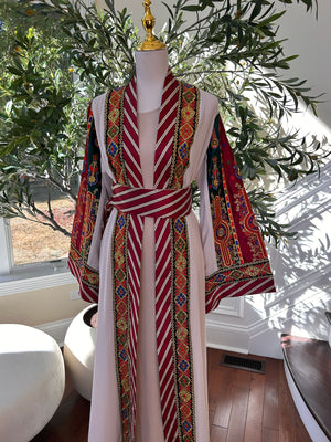 Cream Embroidery Tatreez Embellished Thobe
