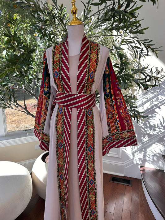 Cream Embroidery Tatreez Embellished Thobe