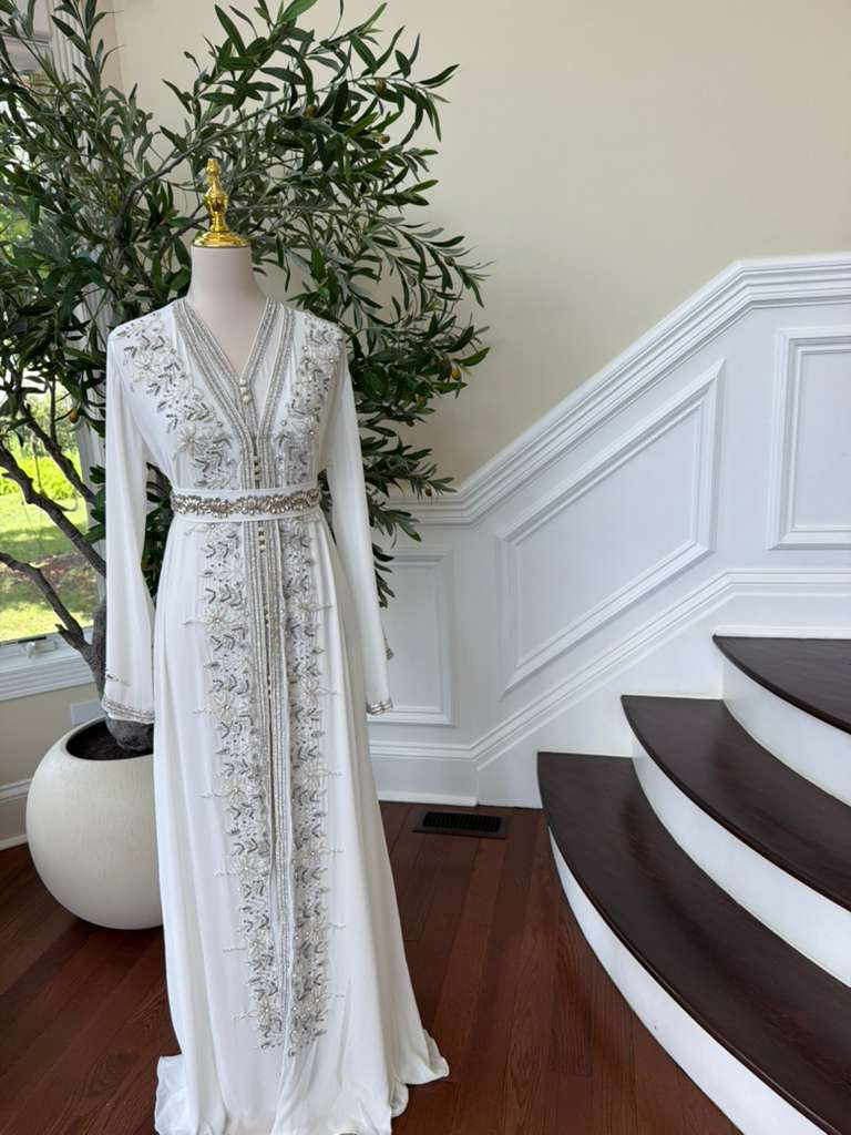 White Beaded Embroidery Kuftan