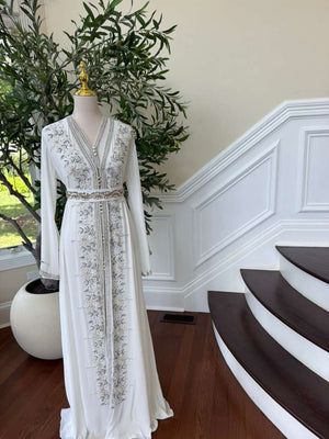 White Beaded Embroidery Kuftan