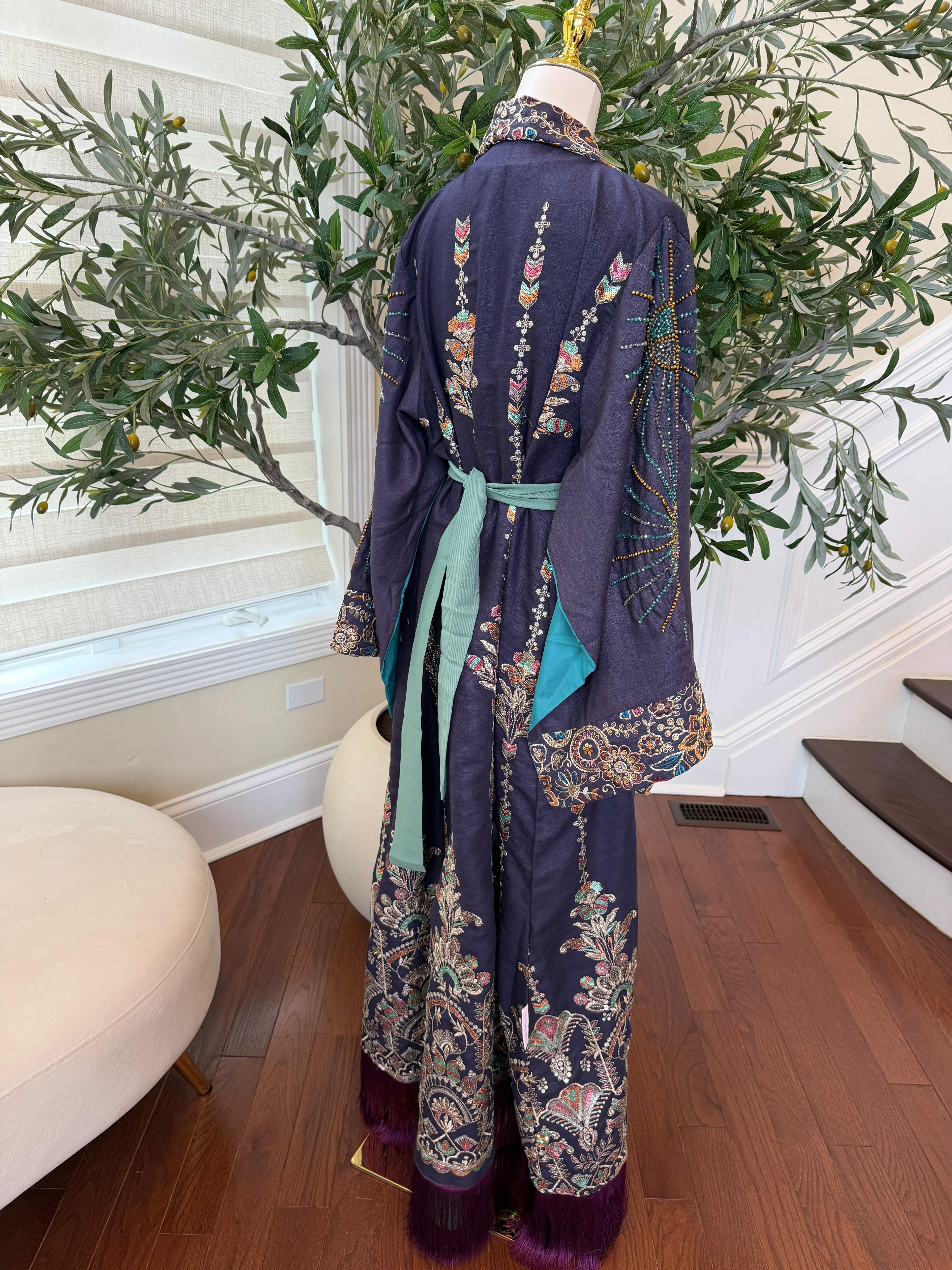 Embroidery Two Piece Beaded Abaya