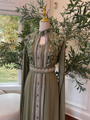 Olive Beaded Stone Kuftan