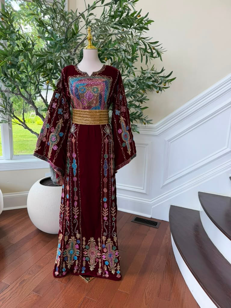 Burgundy Velvet Beaded Thobe