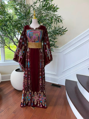 Burgundy Velvet Beaded Thobe