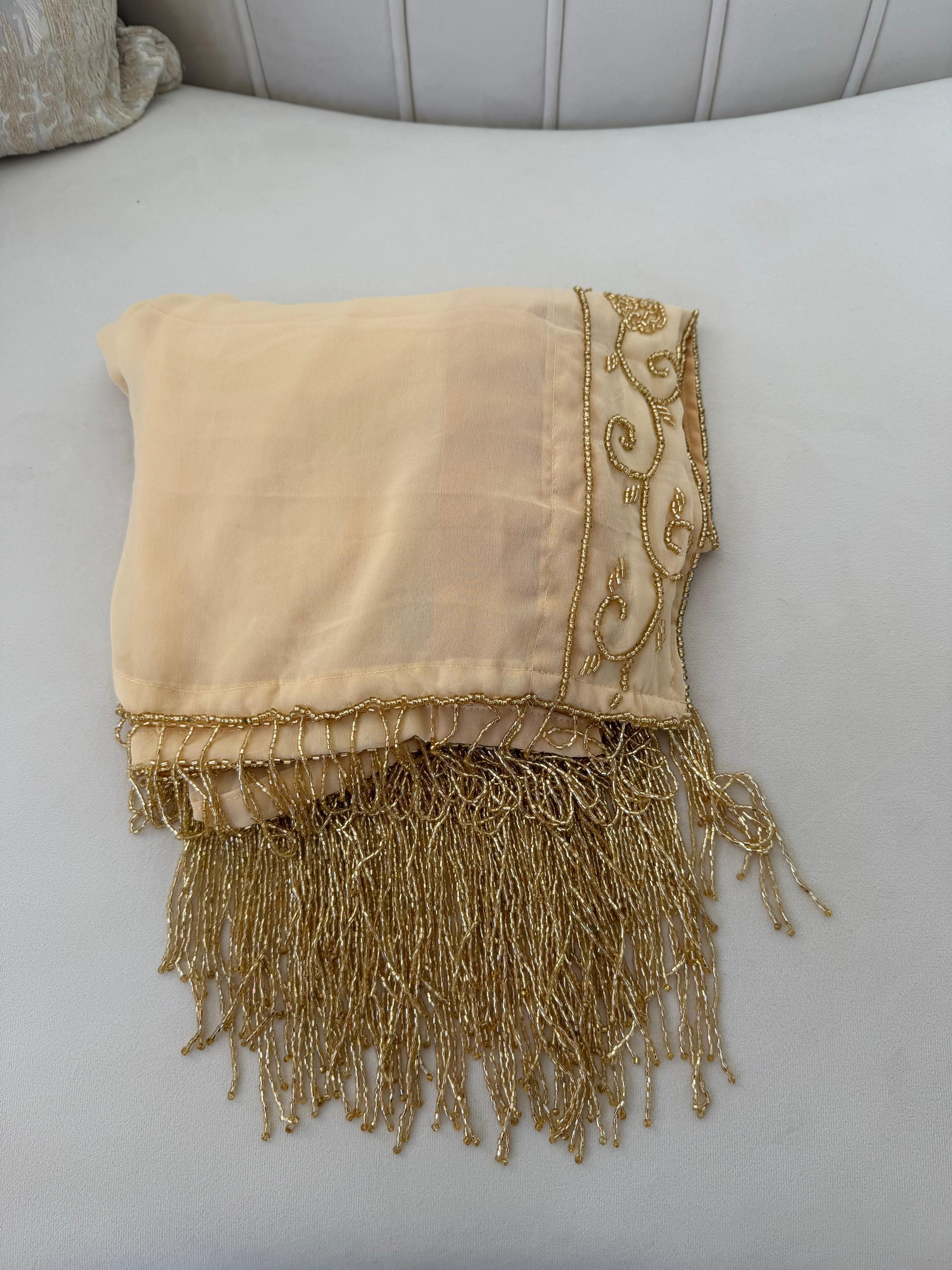 Cream Beaded Khirka Shal Mandil