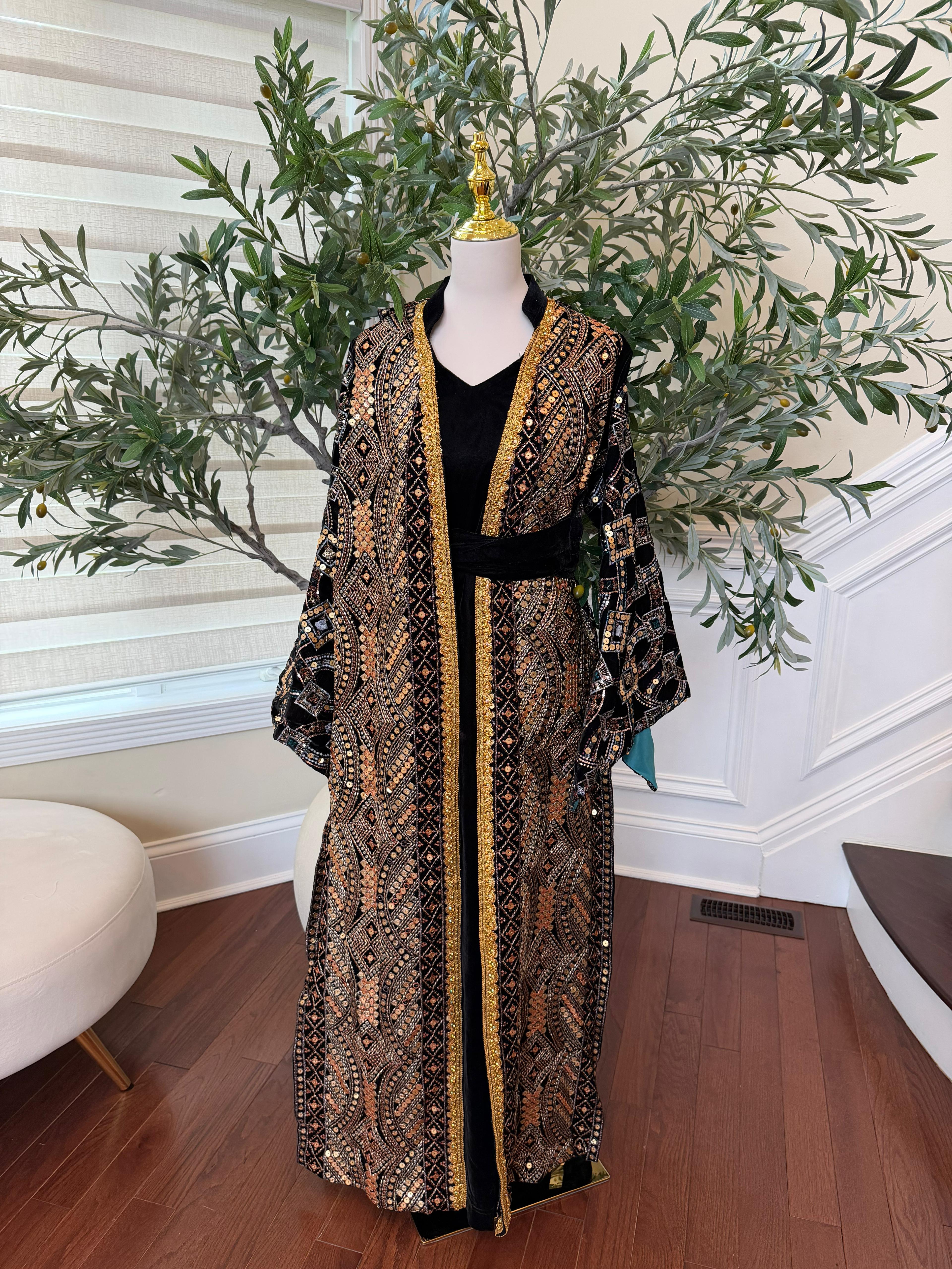 Black Embroidery Cardigan Abaya