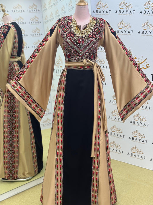 Palestinian Heritage Thobe – Beige & Black Panel Design