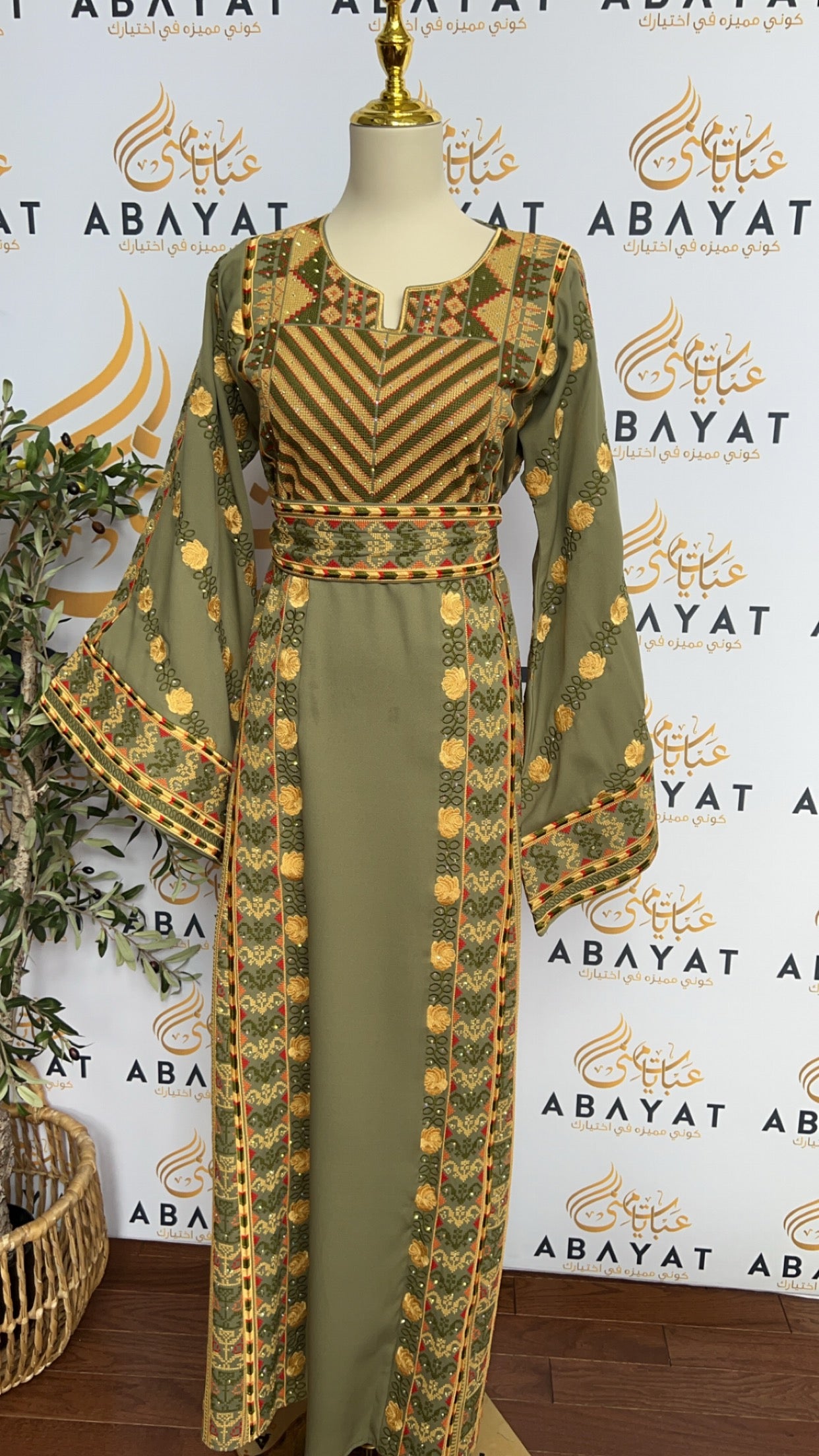 Olive Green Tatreez Thobe / A