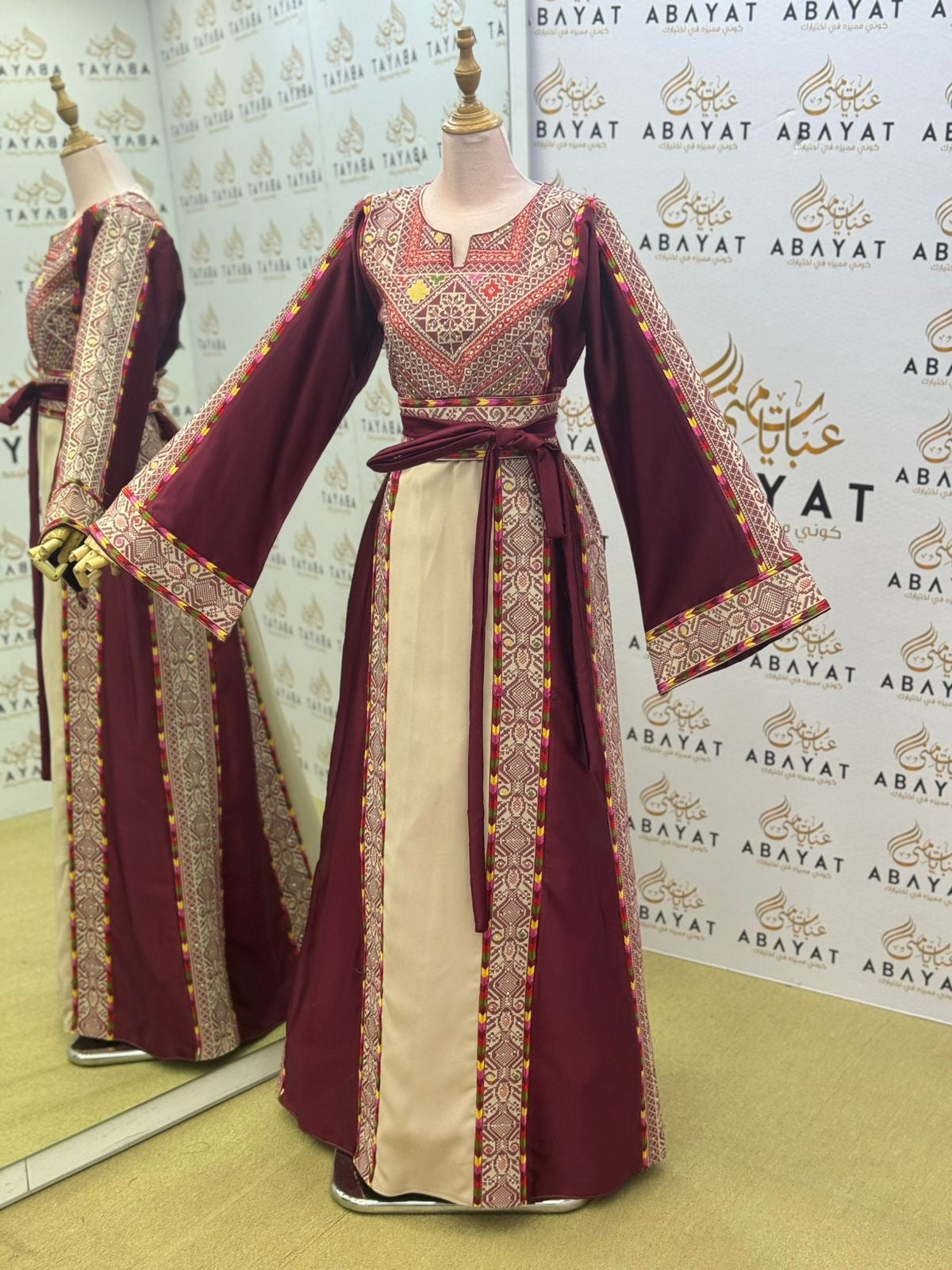 Burgundy Embroidery Embellished Tatreez Thobe