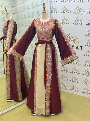 Burgundy Embroidery Embellished Tatreez Thobe