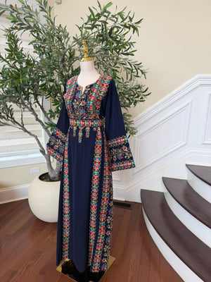Navy Blue Embroidery Tatreez Thobe