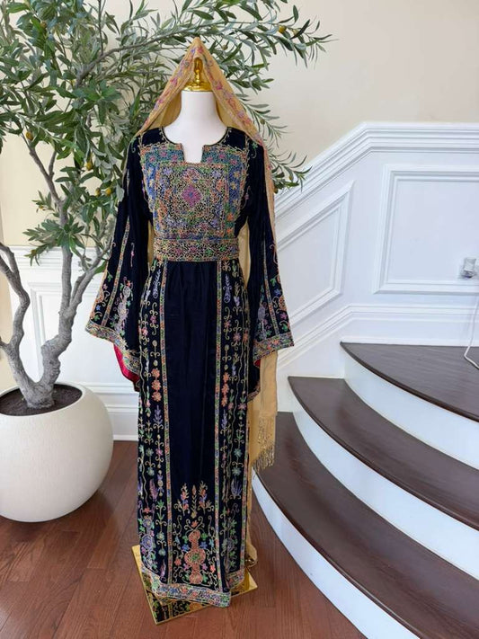 Navy Blue Beaded Elegance Stone Thobe