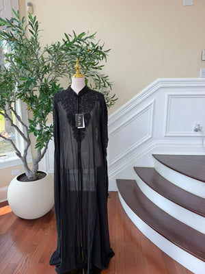 Black Beaded Elegance Charm Cardigan Abaya