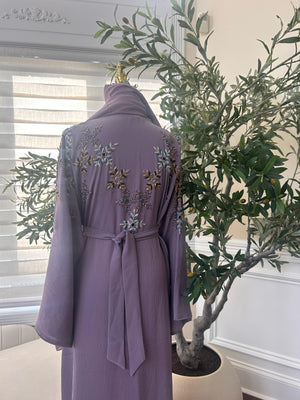 Lavender Beaded Floral Abaya