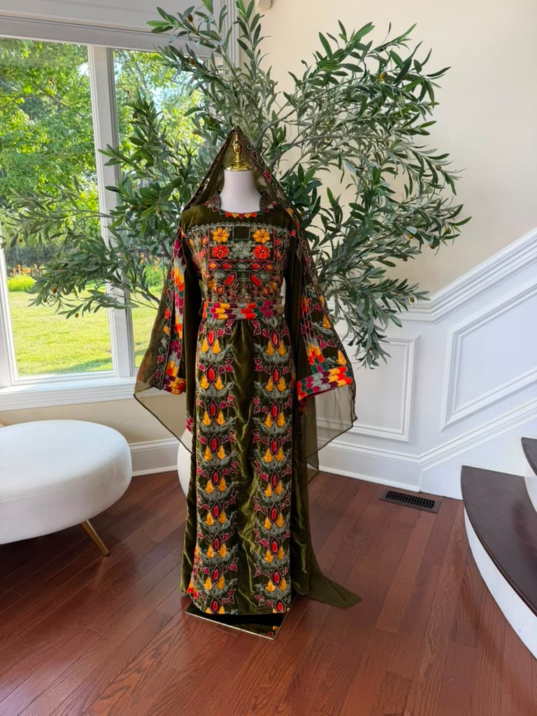 Olive Green Beaded Stone Thobe