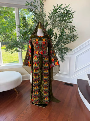 Olive Green Beaded Stone Thobe