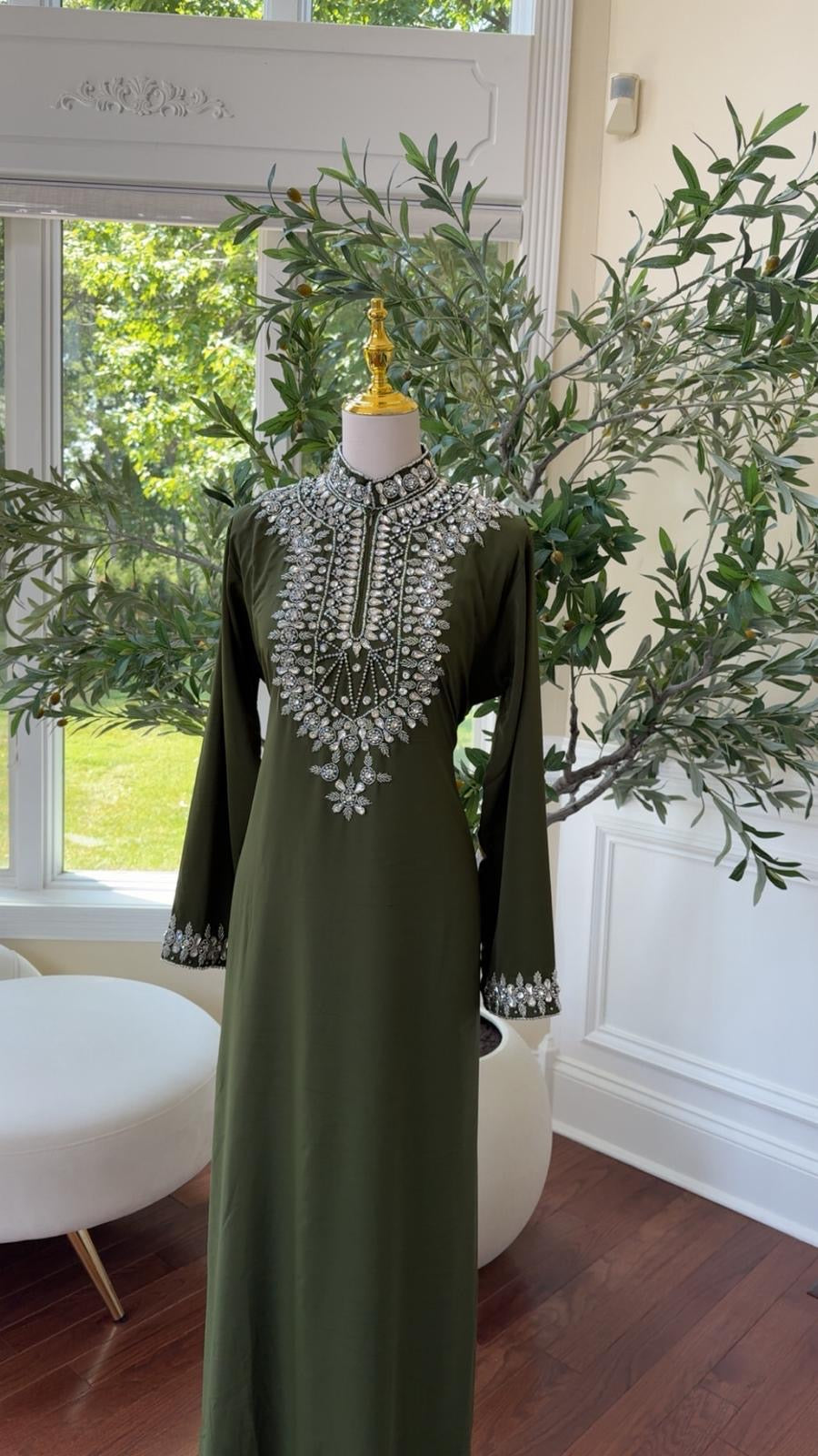 Green Glamour Crystal Kuftan