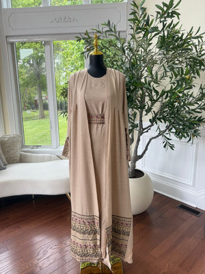 Elegant Tan Tatreez Cardigan Abaya