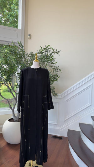 Black Abaya with White Beading – Elegant Modern Touch