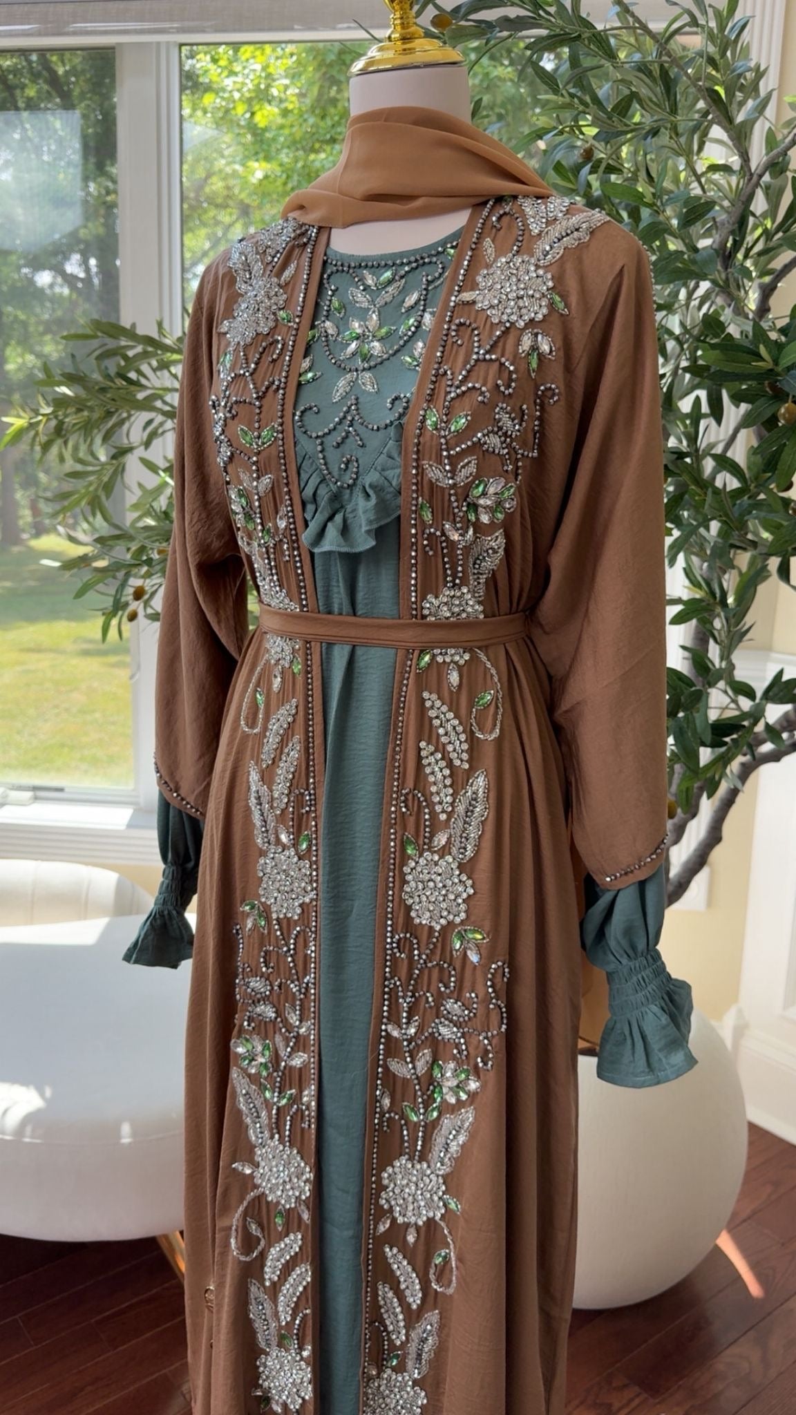 Two Piece Blue Tan Abaya