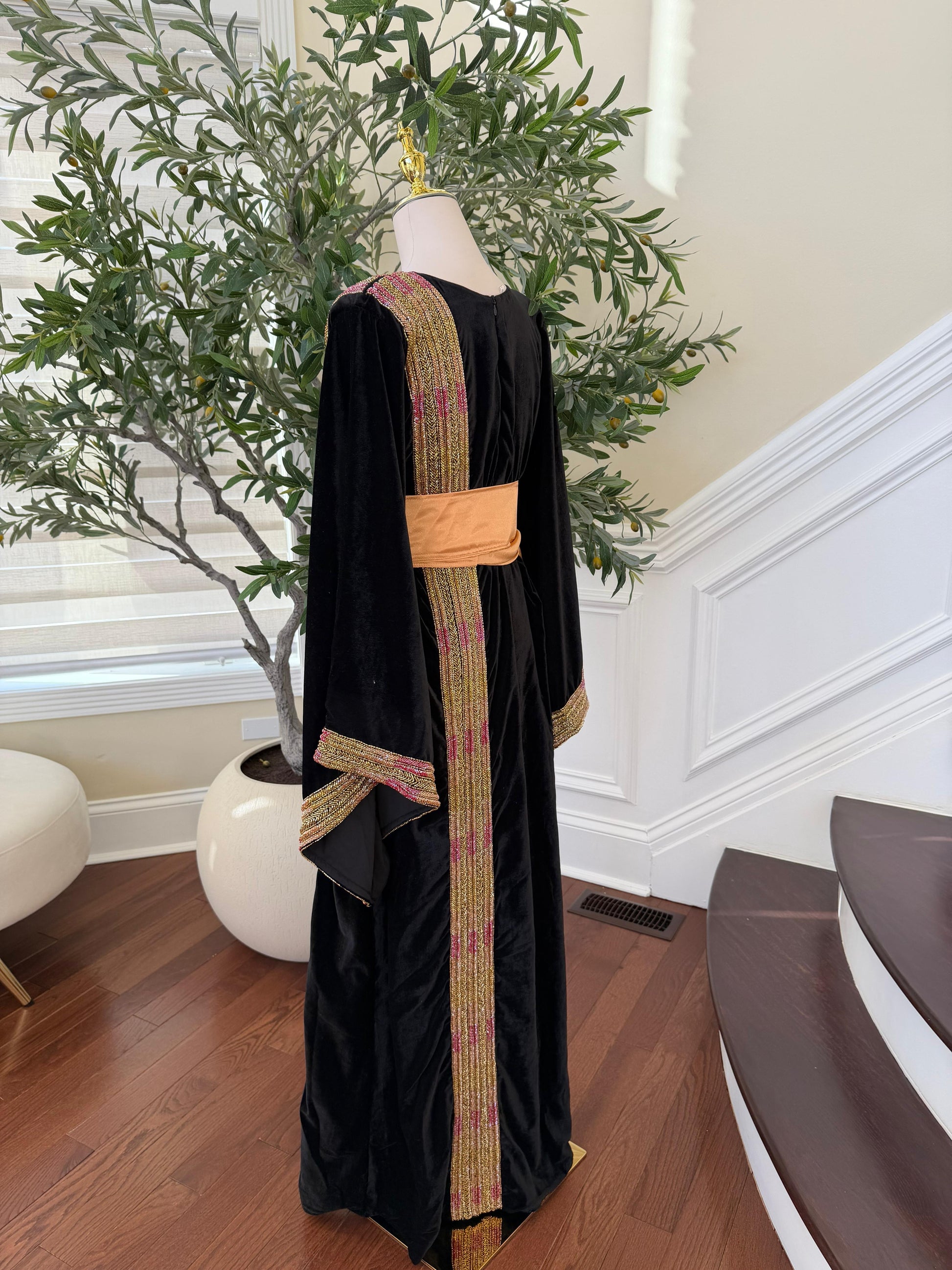 Velvet black Beaded Stone Thobe