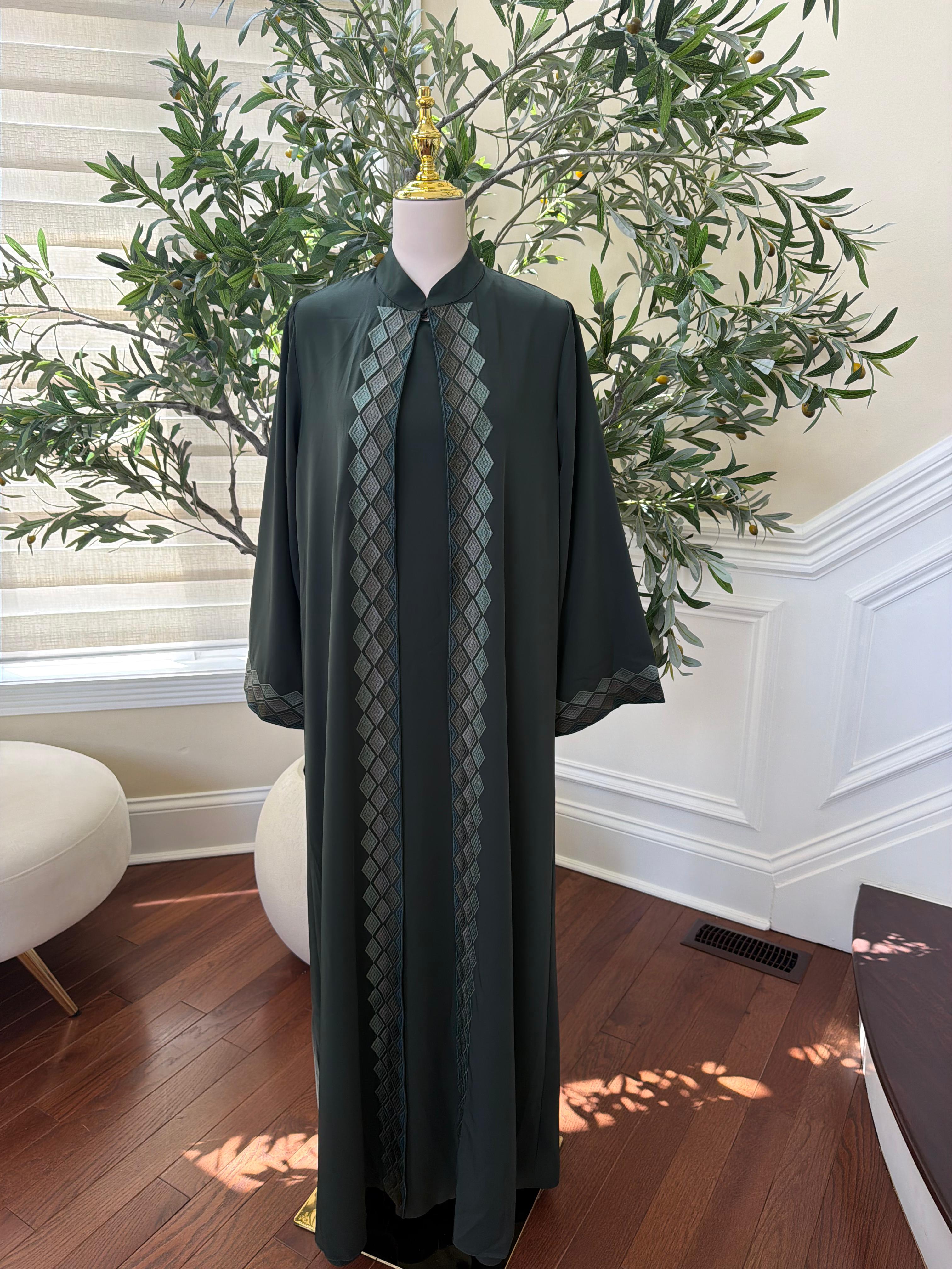 Green Two Piece Cardigan Abaya