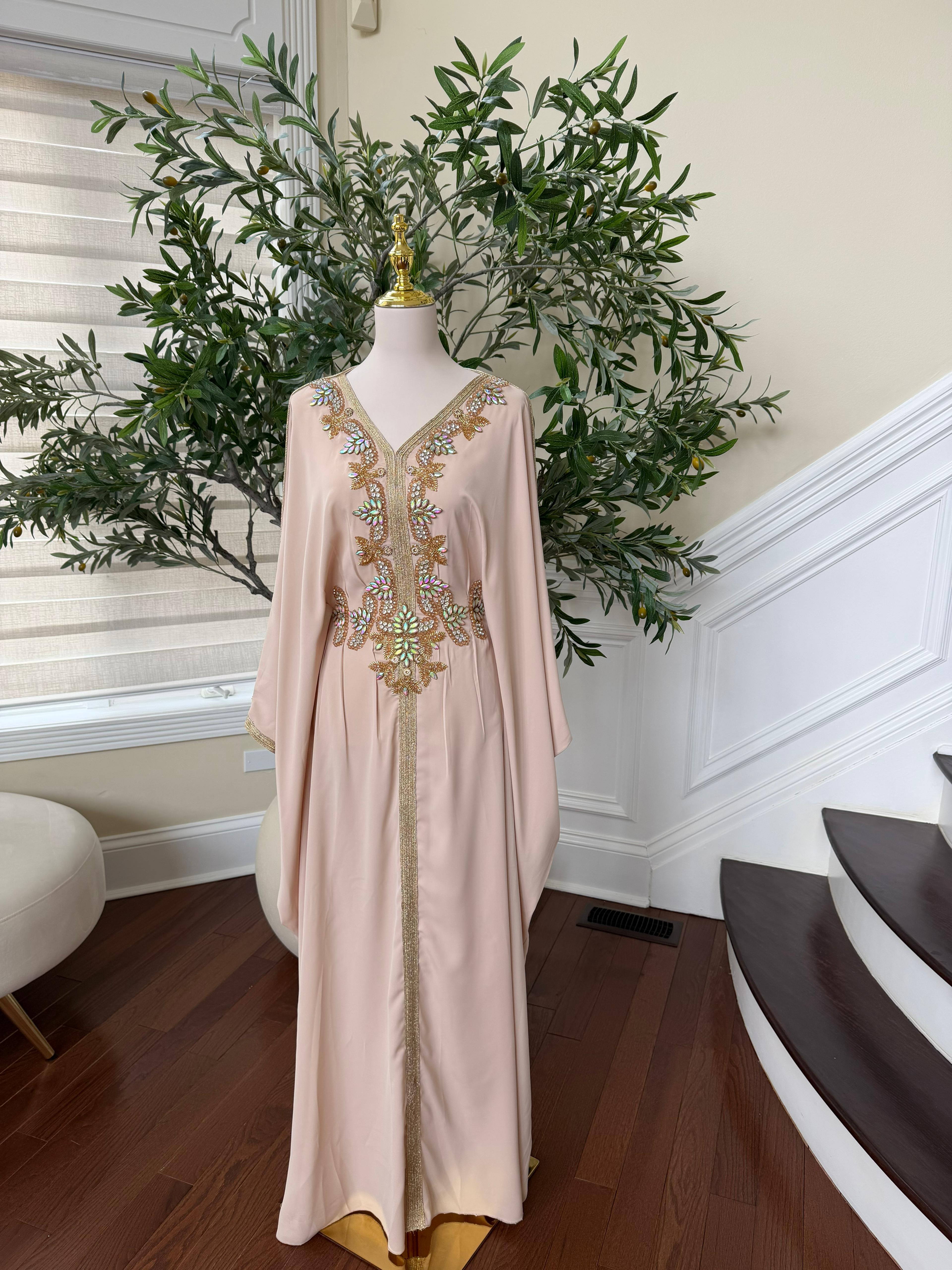 Cream Tatreez Elegance Beaded Butterfly Abaya