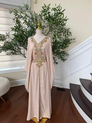 Cream Tatreez Elegance Beaded Butterfly Abaya