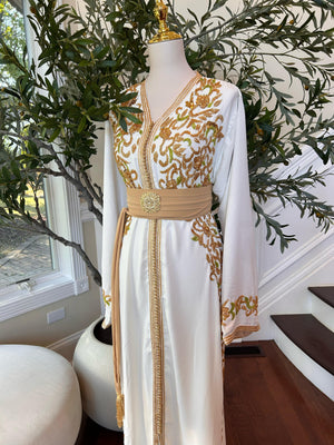 Golden White Embellished Royale Kuftan