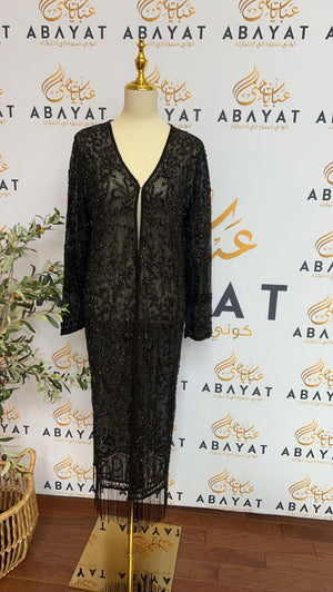 Black Floral Charm Cardigan Abaya