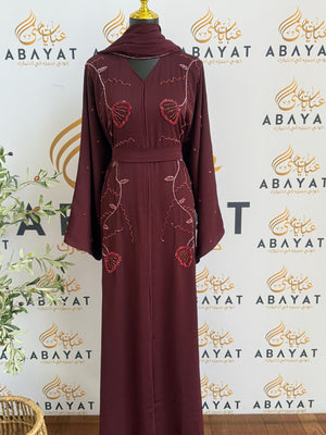 Elegant Red Beaded Abaya