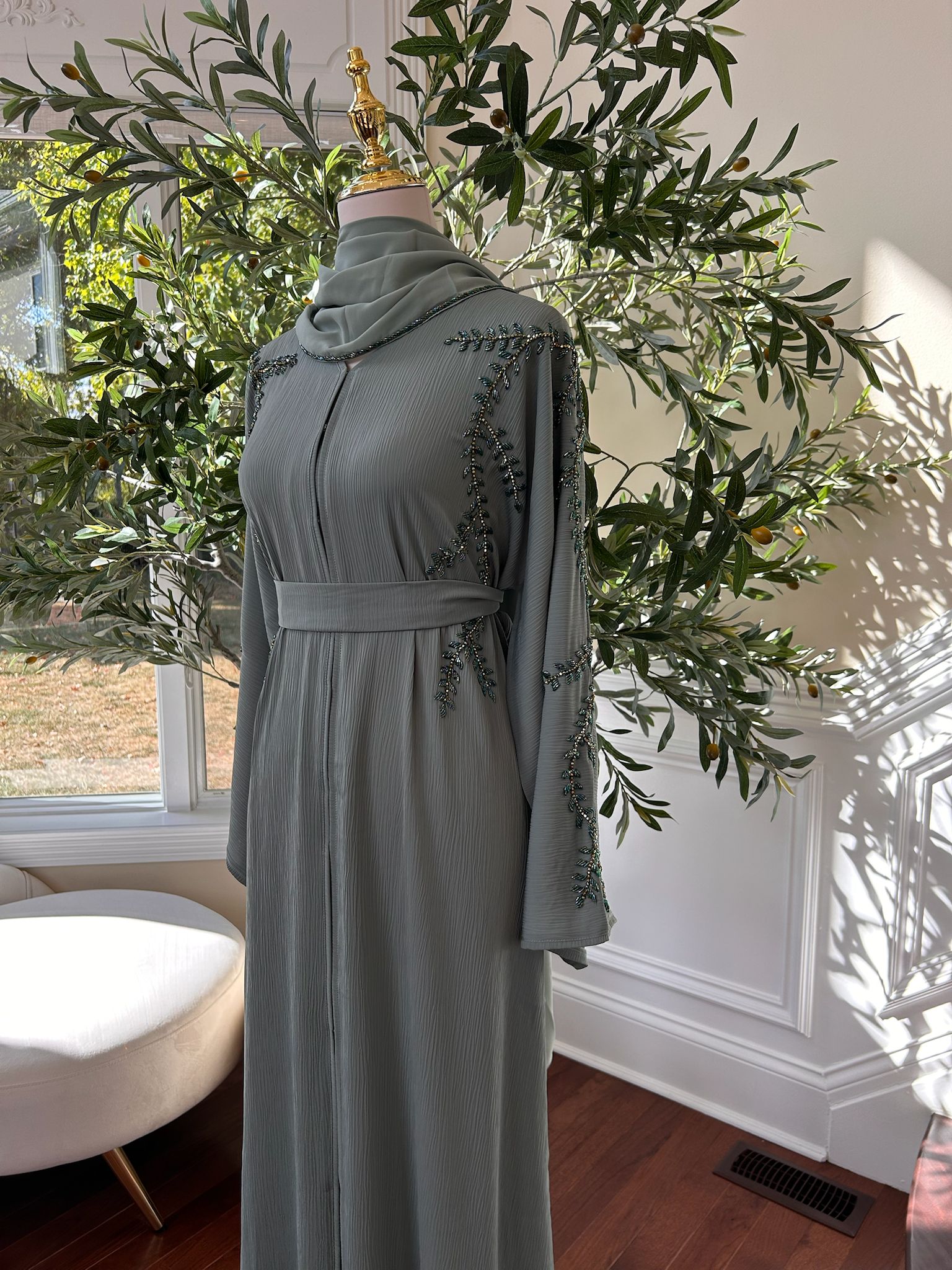 Mint Green Floral Charm Abaya