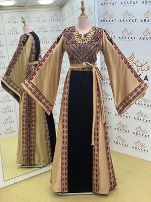 Palestinian Heritage Thobe – Beige & Black Panel Design