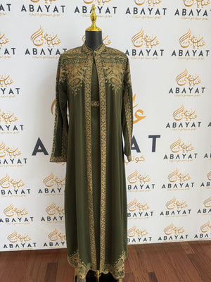 Elegant Tatreez Golden Green Dress