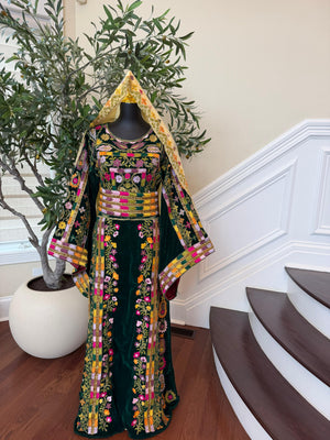 Green Velvet Beaded Stone Thobe