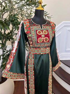 Green Satin Tatreez Embroidered Thobe