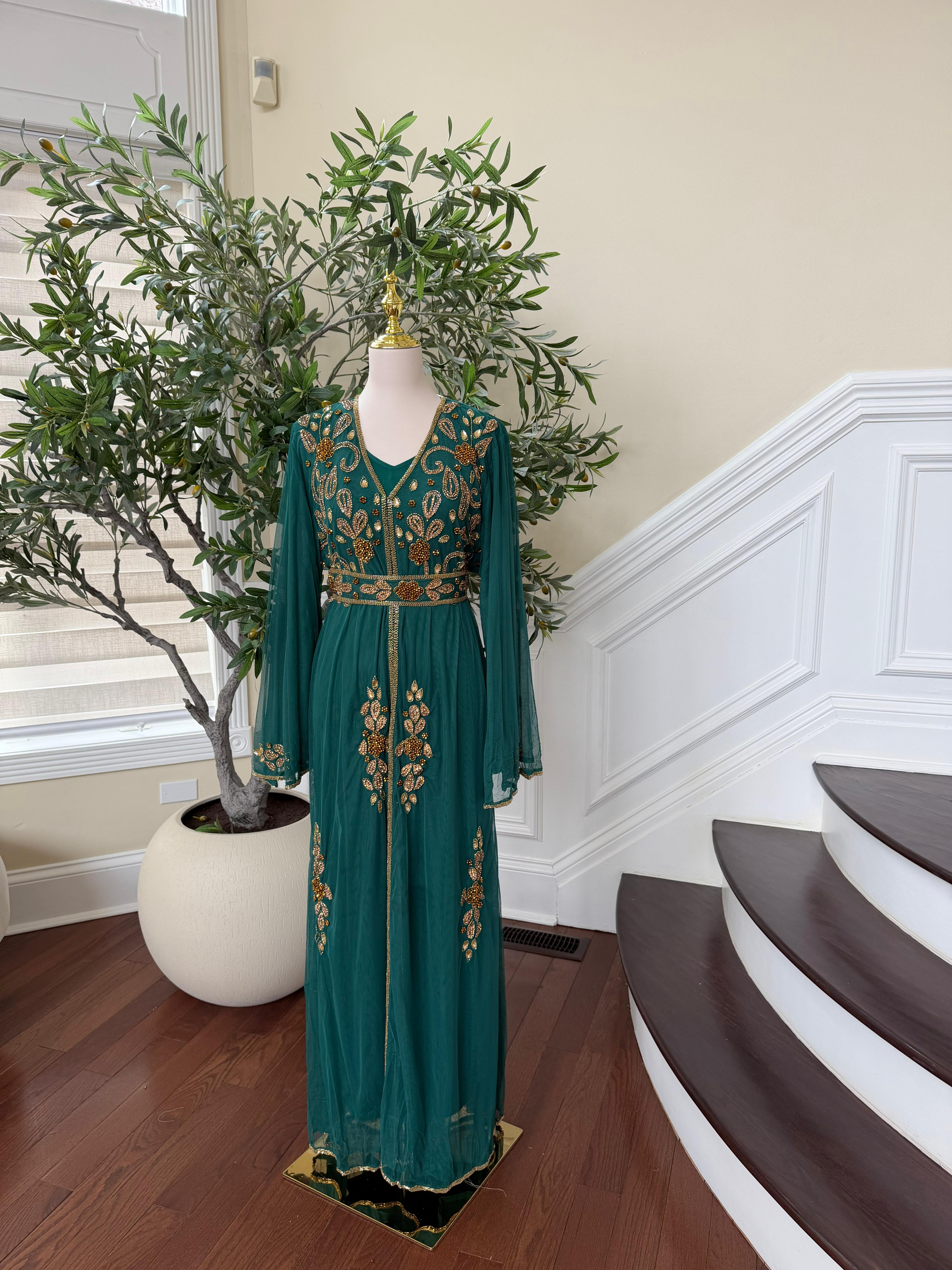 Emerald Green Golden Cardigan Abaya