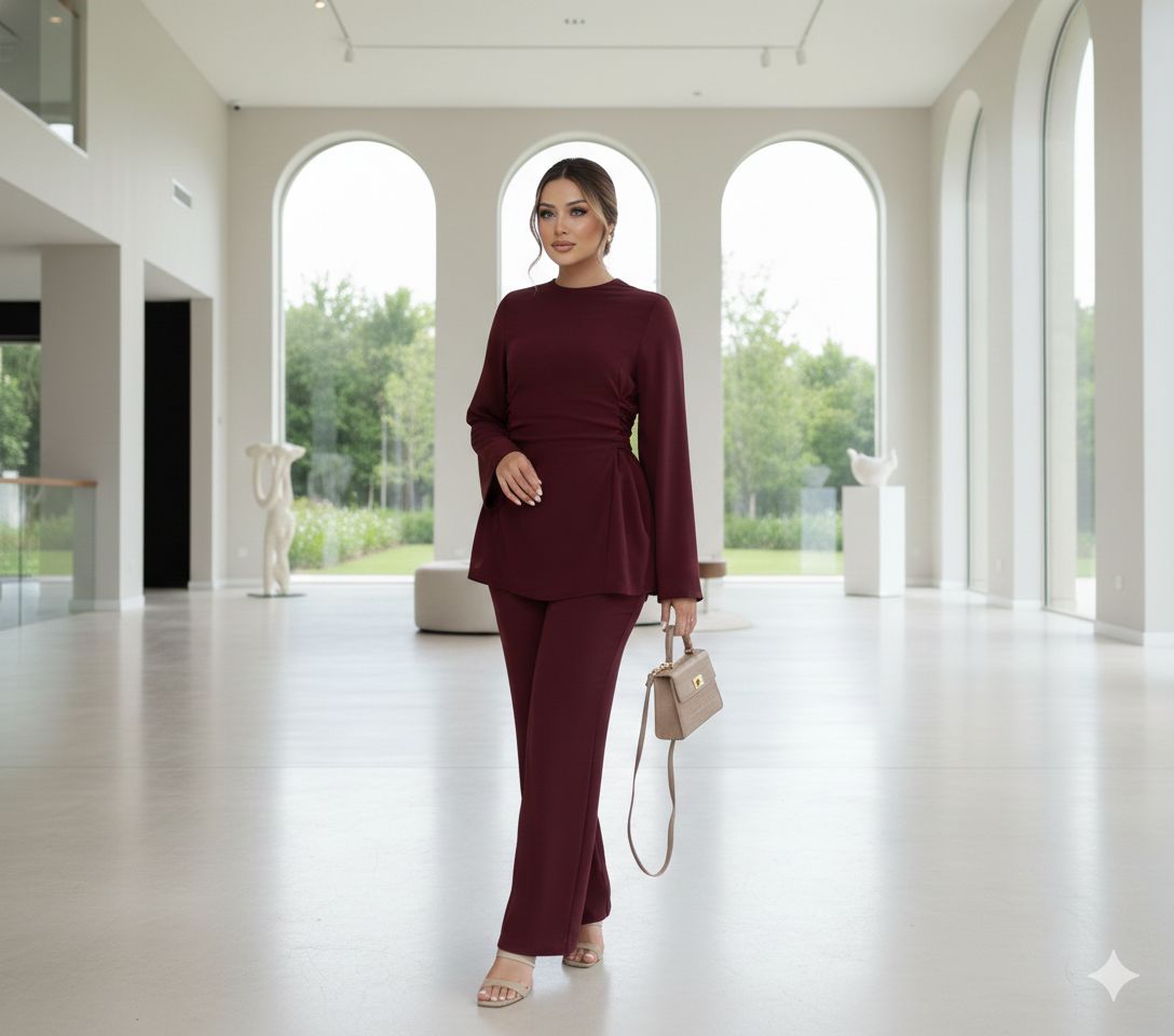 Modern Modesty Chiffon Side Tie Detail Two Piece Set