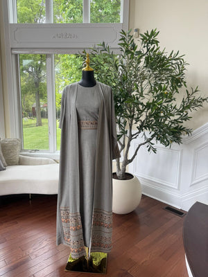 Elegant Soft Sage Tatreez Cardigan Abaya