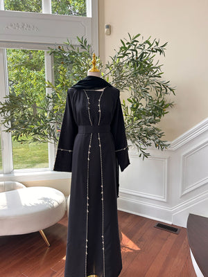 Black Crepe Fabric Charm Beaded Abaya