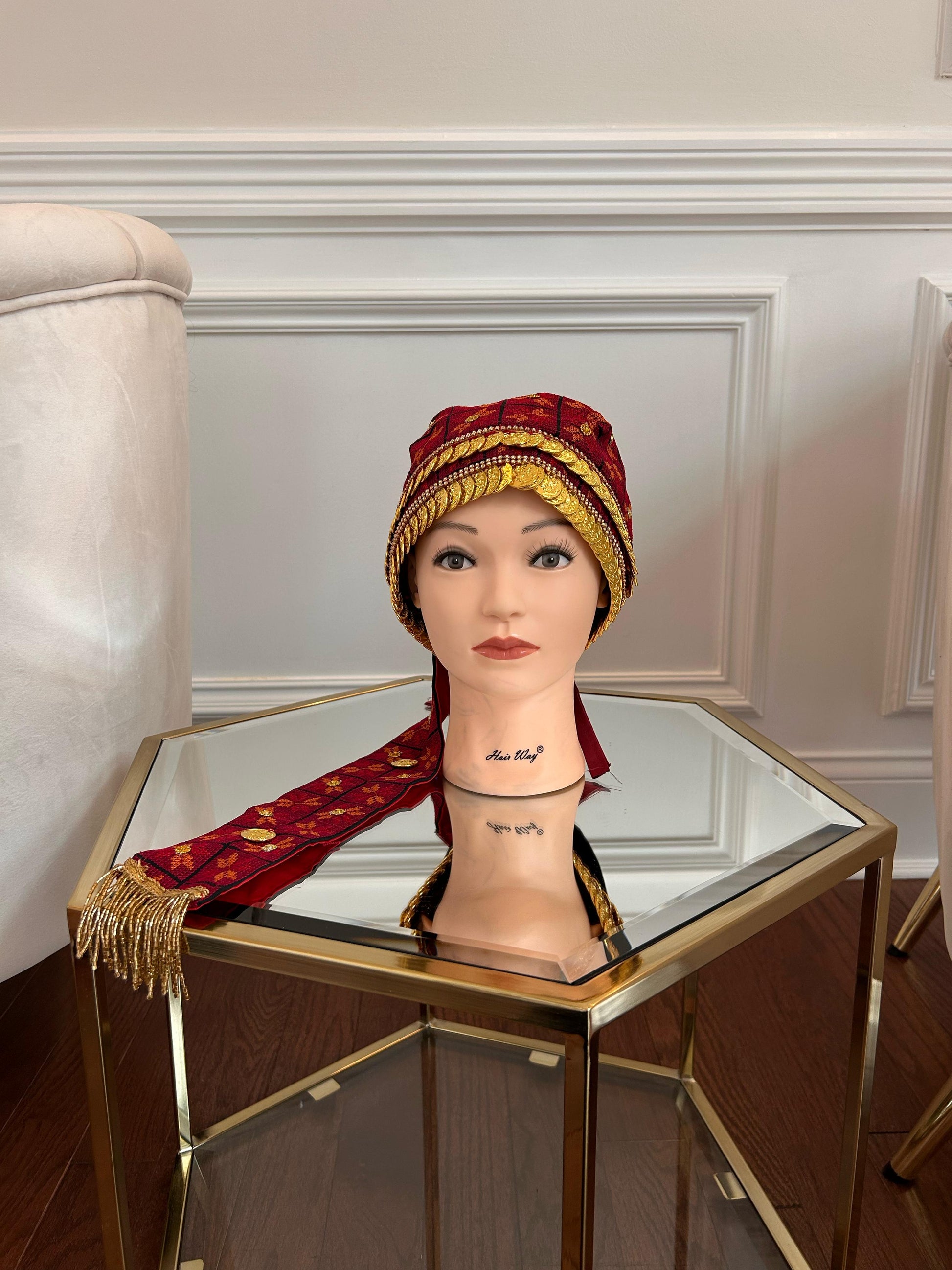 Red Traditional Tatreez Coin Head Piece